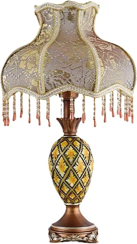 Vista 13 de Lámpara de mesa inteligente victoriana con cuentas de cristal y acabado dorado, base de resina verde esmeralda, enchufe E26 para dormitorio, Verde 1