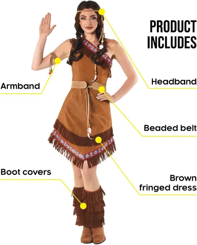 Vista 4 de fun shack Disfraz de nativo americano para mujer, disfraz de princesa de doncella, disfraz de princesa guerrera para Halloween