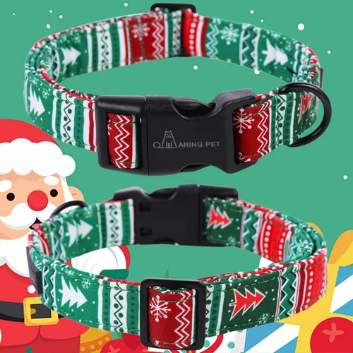 Vista 2 de ARING PET Collar de Navidad para perro, lindo collar de copos de nieve populares rojo y verde con hebilla de liberación rápida para cachorros