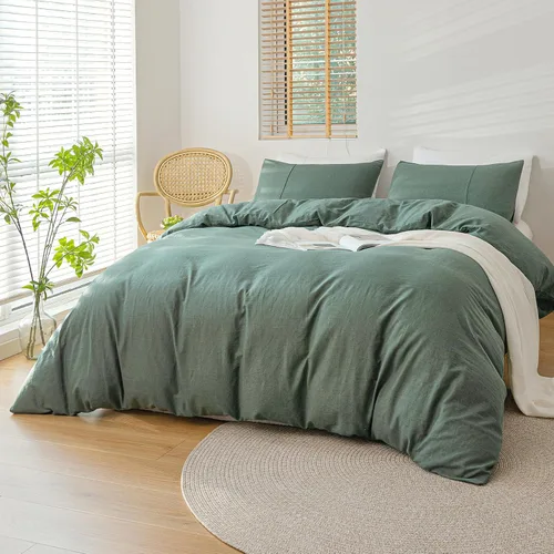 Vista 8 de Levoo Juego de funda de edredón de 100 % lino, tamaño Queen, suave, cómodo, transpirable, duradero, de 3 piezas, con 1 funda de edredón, 2 fundas