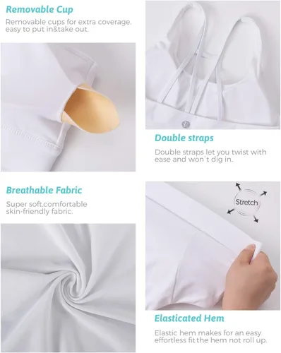 Vista 52 de Brasieres deportivos para mujer, con relleno, tipo camiseta sin mangas, sexis, con espalda cruzada, de alto impacto, largos, ideales para practicar