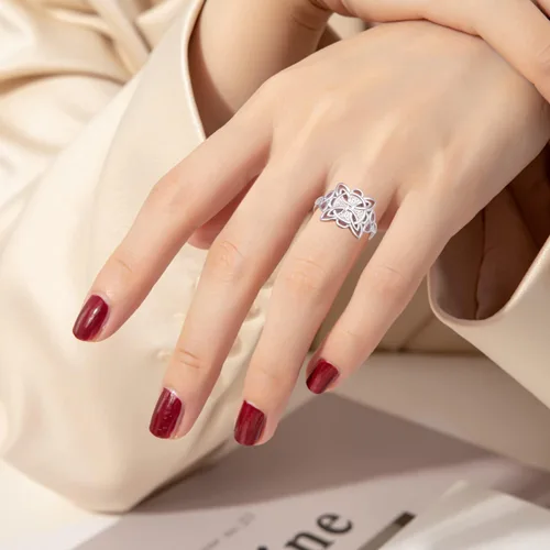 Vista 2 de FLYOW Anillos de plata de ley 925 con nudo de brujas celtas ajustables para mujer, regalo de cumpleaños