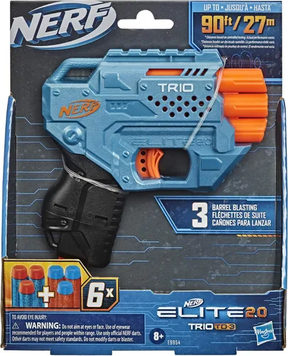 Vista 2 de Nerf Elite 2.0 Trio SD-3 Blaster – Incluye 6 dardos oficiales – 3 barriles – Riel táctico para personalizar la capacidad