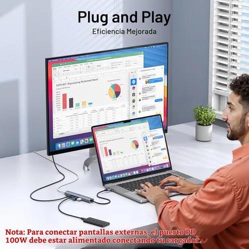 Vista 6 de Concentrador USB C de 10 Gbps con pantalla de video de 4K a 60Hz, Selore 5