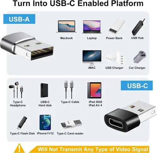 Vista 5 de Paquete de 10 adaptadores USB a USBC, adaptador USB A a C, adaptadores USB-A a USB-C, convertidor de cable USB a USBC para iPhone 15, iPad Pro Gris