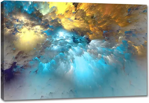 Vista 14 de Lienzo abstracto grande para pared, pinturas artísticas modernas de acuarela, fantasía negra y azul, graffiti colorido sobre fondo blanco