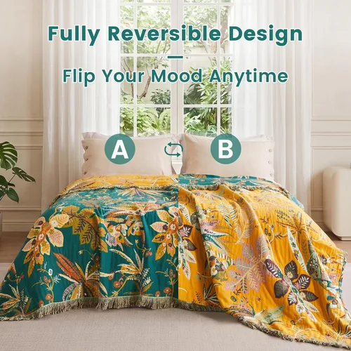 Vista 67 de MSGKV - Manta bohemia/primaveral de algodón para sofá y sala de estar, de gasa acogedora, de 50 x 60 pulgadas 50"x60" Cotton Throw, Woven Bird