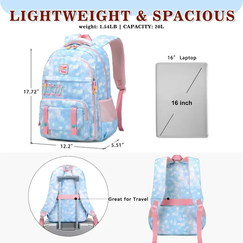 Vista 2 de Mochila escolar para niñas, mochila para computadora portátil, mochila escolar linda para niños y jardín de infantes, mochilas grandes para mujeres