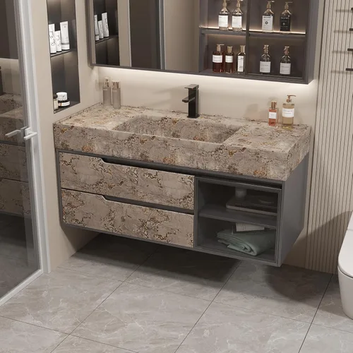 Vista 2 de Papel tapiz de mármol gris despegable y adherible 32"×157", papel de contacto de granito dorado, grueso, autoadhesivo, envoltura de vinilo brillante