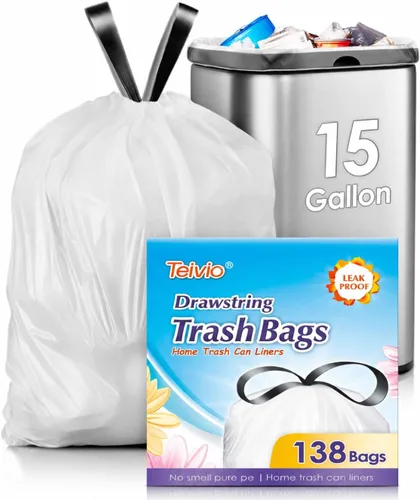 Vista 63 de Bolsas de basura de 7 galones, 100 unidades, bolsas de basura con cordón resistentes de Teivio, bolsas para papeleras de baño, bolsas de plástico