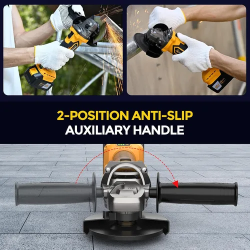 Vista 9 de Amoladora angular inalámbrica sin escobillas, kit de caja de herramientas de amoladora angular de 21 V, con baterías de litio de 2 x 4.0 Ah