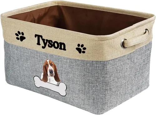 Vista 27 de Cesta de almacenamiento decorativa personalizada para cachorros, caja de juguetes rectangular de tela con 2 asas para organizar armario, garaje Azul