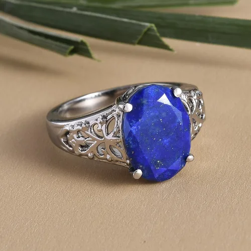Vista 3 de Compra LC - Anillo de lapislázuli azul calado celta vintage para mujer, acero inoxidable, Metal, Lapislázuli