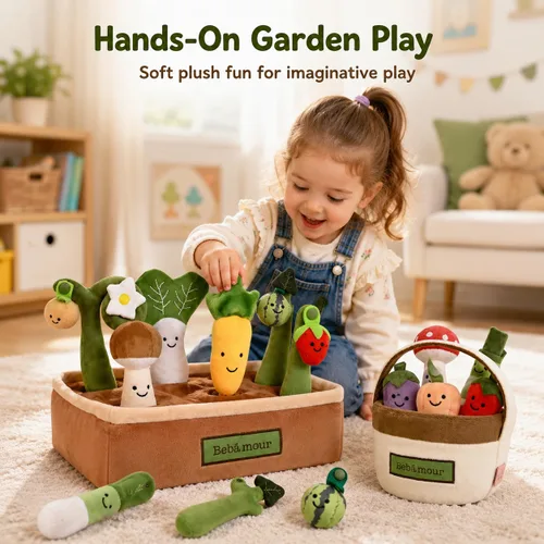 Vista 2 de Bebamour Montessori - Juego de zanahoria de peluche de algodón suave, juego sensorial (zanahoria)