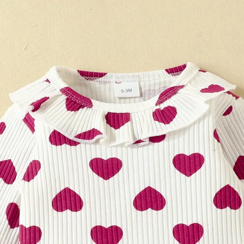 Vista 32 de My First Valentine's Day - Conjunto de ropa para bebé niña con volantes, manga larga, estampado de corazón, falda con tirantes