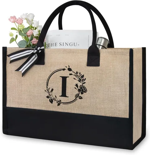 Vista 158 de TOPDesign Personalized Initial Canvas Beach Bag, Monogrammed Gift Tote Bag for Women