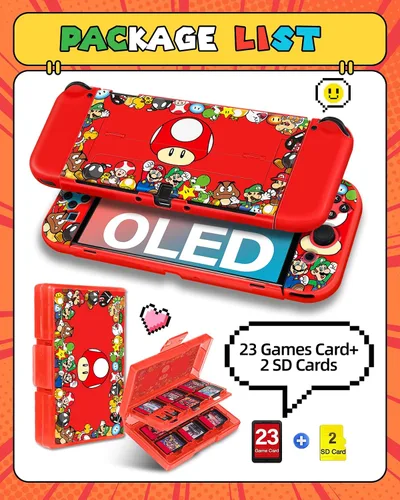 Vista 3 de (2in1 for Nintendo Switch OLED Case +24 Switch Game Holder Cute Cartoon Slim Protective Cases Soft Shell for Kids Boys Teens Girls Girly Design