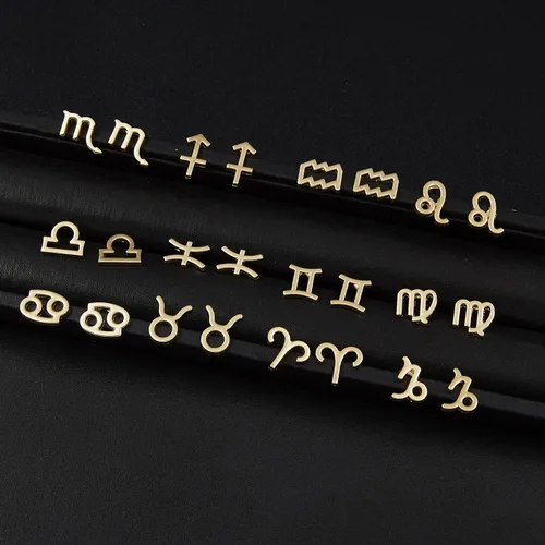Vista 7 de Pendientes de tuerca chapados en oro de 18 quilates con tarjeta, horóscopo, zodíaco, cartulina de lágrima ligera y pequeña astrología, para mujeres