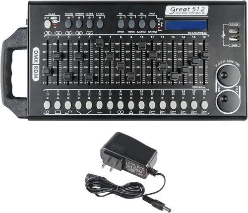 Vista 2 de Controlador de luz de escenario DMX 512 - Controlador de luces DMX de 512 canales con programa integrado y función de interruptor DIP RDM