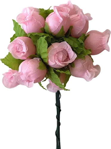 Vista 15 de GiftWrap Etc. Rosas artificiales de seda verde manzana, 12 mini ramos de 12 capullos de rosa, 144 capullos de rosa en total, boda, recepción