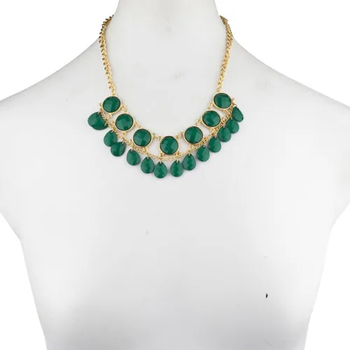 Vista 2 de Lux Accessories Goldtone Cirlcle Teardrop Stone Statement Necklace