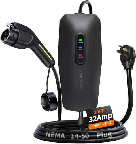 Vista 17 de Cargador EV de nivel 1 y 2 actualizado 2026 de 16 A, 3.5 KW, cable de 20 pies y adaptador doble NEMA (5-15/6-20) - Cargador de coche eléctrico
