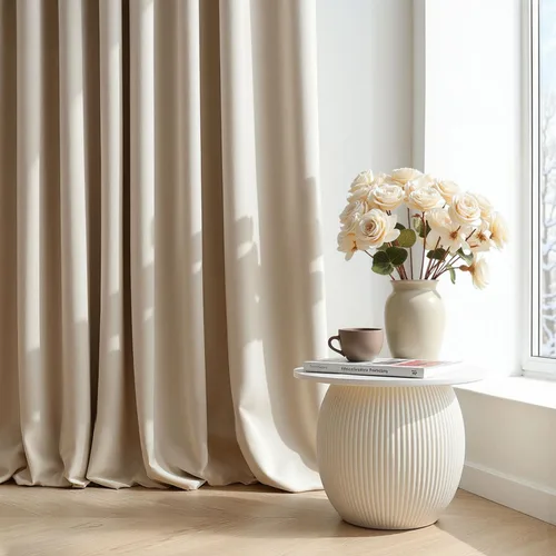 Vista 8 de ANRODUO Cortinas de terciopelo beige de 45 pulgadas de largo, opacas con aislamiento térmico insonorizado, cortinas de privacidad para oscurecer