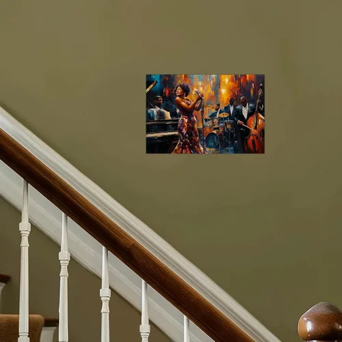 Vista 2 de SWQYLB Arte de pared con música afroamericana, pintura de banda de jazz, impresiones en lienzo abstractas negras con imágenes musicales para club