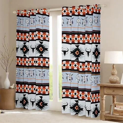 Vista 2 de Cortinas opacas estilo bohemio occidental de 76 x 45 pulgadas, cortinas y cortinas de atrapasueños de vaca, cortinas del suroeste, cortinas