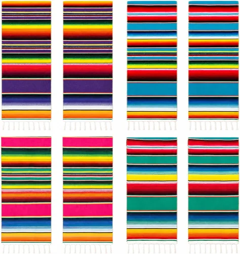 Vista 10 de Camino de mesa mexicano, paquete de 12 unidades, 14 x 84 pulgadas, decoración de fiesta temática mexicana para fiesta del Cinco de Mayo, Serape