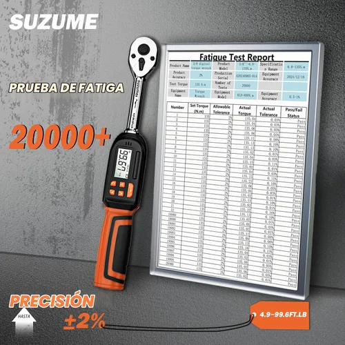 Vista 6 de SUZUME - Llave dinamométrica digital de 3/8 (5.02-99.57 pies libras/6.8-135 N.m) ±2% Accuracy,Buzzer and LED Alert,Electric Display,Peak &