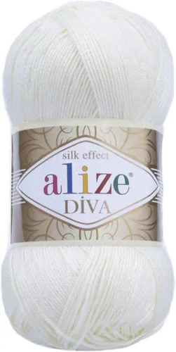 Vista 9 de Alize Diva Silk Effect 100% hilo acrílico de microfibra, 1 madejas de bola de 3.53 oz 383yds color (1 - crema)