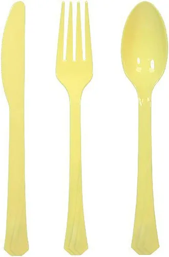 Vista 3 de Tiger Chef - Cubertería de plástico de color resistente, incluye tenedores, cucharas para el té y cuchillos, Dorado
