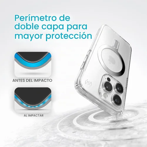 Vista 5 de Speck Funda transparente para iPhone 15 Pro – ClickLock bloqueo antideslizante sin deslizamiento, diseñada para MagSafe, protección contra caídas