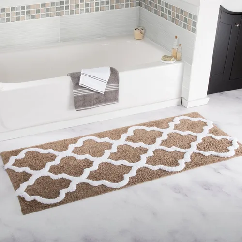 Vista 3 de Bedford Home Tapete de baño con enrejado 100% algodón, 24 x 60 pulgadas, color hueso