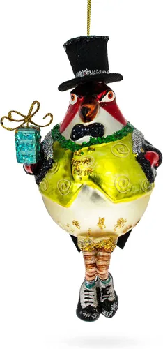 Vista 7 de Adorno navideño de cristal con diseño de pingüino en sombrero negro
