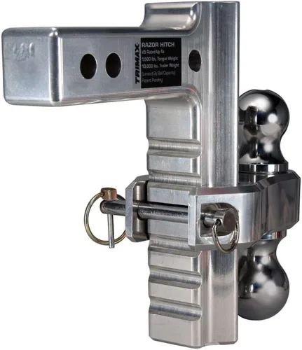Vista 2 de Acople de remolque de aluminio de 6 pulgadas con doble bola de acople y pin para asegurar, Trimax TRZ6ALRP