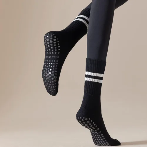 Vista 3 de Lacholin 3 pares de calcetines de yoga y pilates con empuñaduras para mujer, calcetines de algodón antideslizantes para barras, ballet, danza