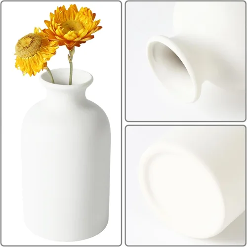 Vista 4 de YANLING 6 Piezas Jarrones de Cerámica Blancos para Decoración del Hogar, Jarrones de Cerámica Blanca de 5.6 pulgadas para Centros de Mesa, Pequeños