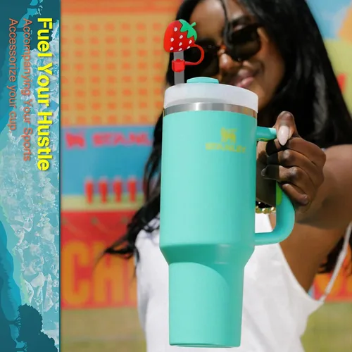 Vista 6 de Stanley - Juego de funda para popote y popote de repuesto de 40 onzas, 6 popotes reutilizables + 4 adornos de silicona + cepillo limpiador