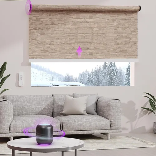 Vista 11 de Astomi Persianas enrollables motorizadas para ventanas, persianas inteligentes opacas para interiores, control remoto y de voz sin esfuerzo