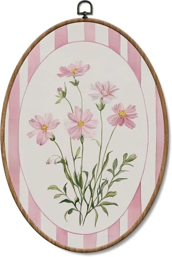 Vista 20 de Yorhifa Grandmillennial - Arte de pared enmarcado con lazo rosa coqueta, arte de pared redondo de chinoiserie azul y blanco, decoración de paredes