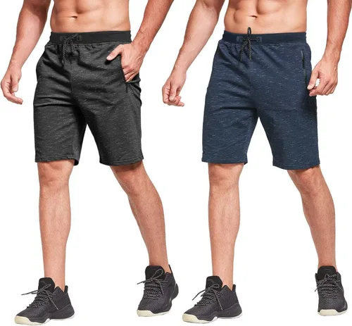 Vista 3 de Boyzn Pantalones cortos deportivos para hombre, cómodos, de algodón, con cintura elástica, con bolsillos con cremallera
