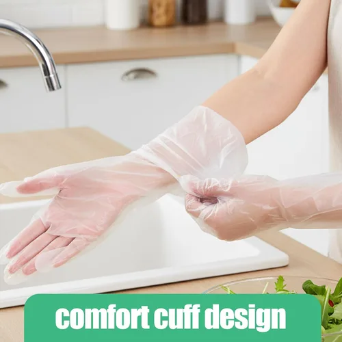 Vista 7 de 20 guantes de limpieza de goma desechables largos transparentes, guantes de plástico para lavar platos, guantes de plástico desechables impermeables