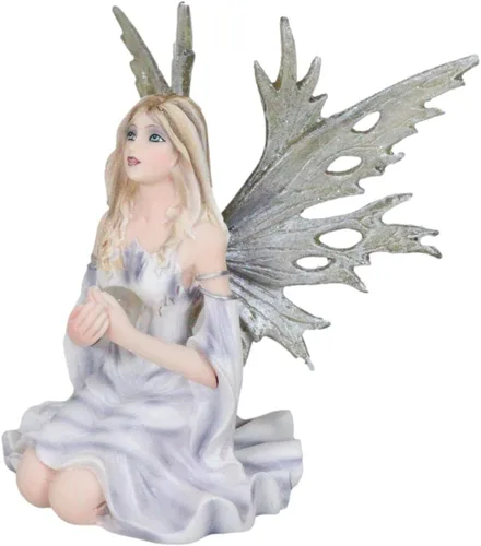Vista 5 de Ebros Gift Estatuilla de bola de cristal con diseño de copos de escarcha arrodillada, oráculo de las estrellas, diseño de hadas de invierno