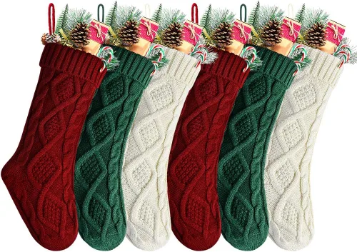Vista 26 de Medias de Navidad a granel, medias de punto trenzado azul de 18 pulgadas para decoración navideña de vacaciones, paquete de 6