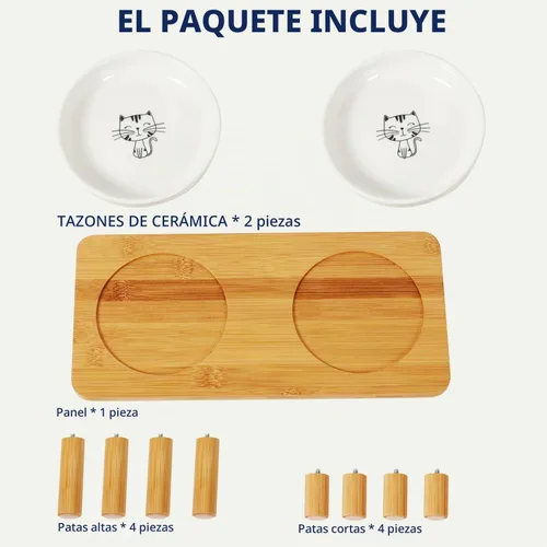 Vista 7 de DoogCat Cuencos elevados para gatos, soporte de bambú con 2 cuencos