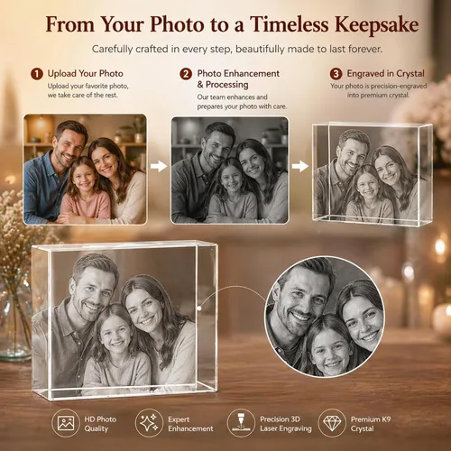 Vista 3 de Foto de cristal 3D, regalos personalizados de Navidad para mamá, esposa, mujer, papá, marido, abuela, foto personalizada en cristal, único