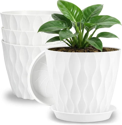 Vista 13 de YNNICO Macetas de 8 pulgadas, paquete de 6 macetas de plástico con drenaje Macetas de plástico ligeras y multicolor para jardín para plantas