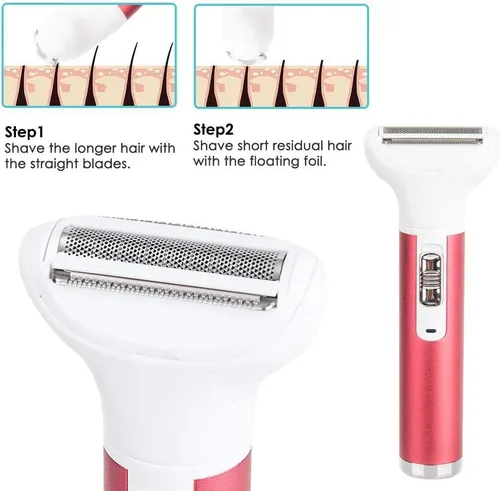 Vista 4 de Maquinilla de afeitar eléctrica 5 en 1 para mujeres, eliminación de vello corporal, nariz, afeitadoras faciales, cejas, piernas, axilas, área